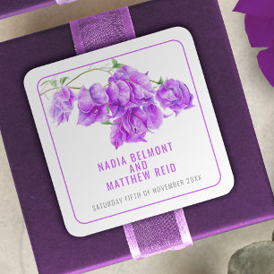 Adesivo Quadrado Bougainvillea púrpura do casamento de cor d'água