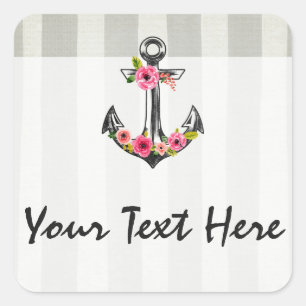 Adesivo Quadrado Boutique náutico da praia dos rosas da aguarela d
