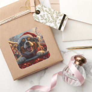 Adesivo Quadrado Bouviers des Flandres Cachorro Porta copos Natal