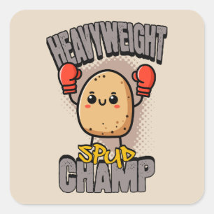 Adesivo Quadrado Boxe de Batata Campeão Peso-Pesado Spud