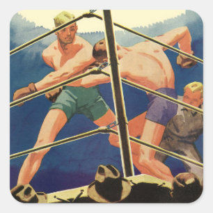 Adesivo Quadrado Boxe Esportiva Vintage, Boxeadores Durante uma Lut