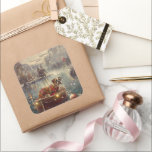 Adesivo Quadrado Boxer Christmas Fesage Voyage<br><div class="desc">Mergulhe na magia da temporada de férias com esta ilustração lindamente detalhada, mostrando um cachorro orgulhoso sentado em um barco festivamente decorado, deslizando através de um lago de Natal sereno. As luzes cintilantes dos pinheiros próximos refletem sobre a água, lançando um brilho quente e festivo que melhora o conforto ambiente....</div>