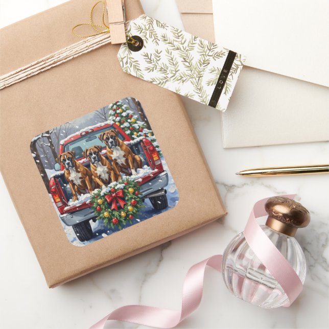Adesivo Quadrado Boxer Christmas Red Truck Holiday (Presentear)