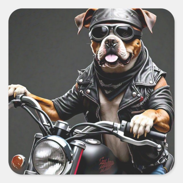 Adesivo Quadrado Boxer Dog on Motorcycle Sticker (Frente)