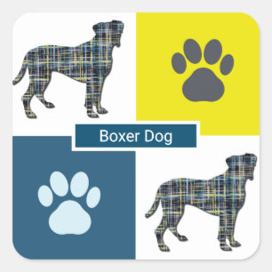 Adesivo Quadrado Boxer Dog & Paw Grid Square Sticker