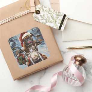 Adesivo Quadrado Boxer Dog Riding Motorcycle Christmas