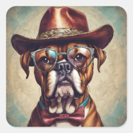 Adesivo Quadrado "Boxer in Hat and Glasses" Sticker Sheet