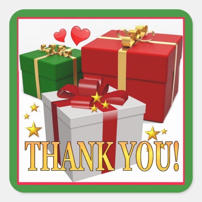 Adesivo Quadrado Boxes e Corações do Presente Obrigado (Frente)