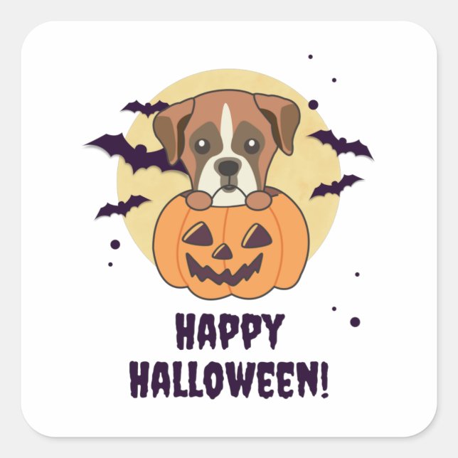 Adesivo Quadrado Boxin In Pumpkin Cute Dogs Happy Halloween (Frente)