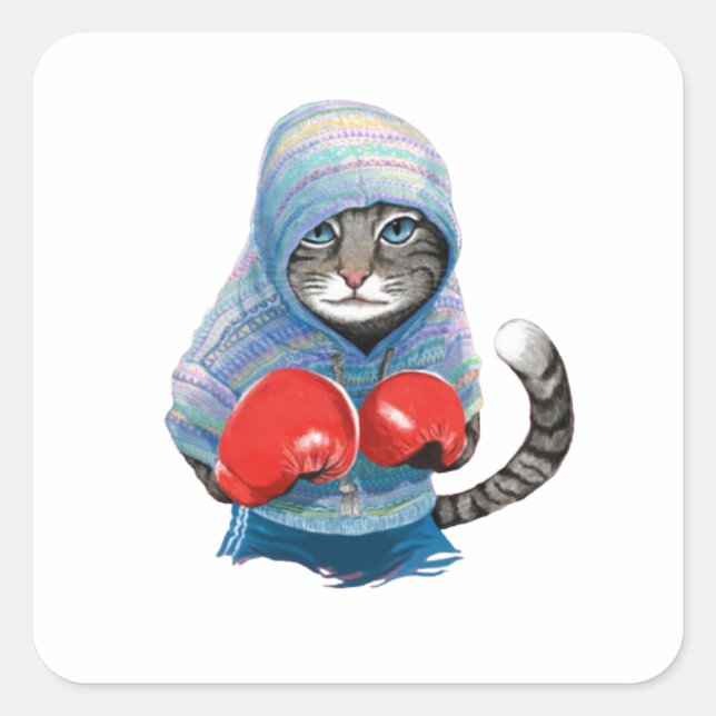 Adesivo Quadrado Boxing Cat (Frente)
