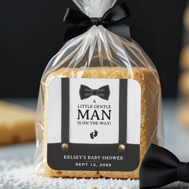 Adesivo Quadrado Boy Baby Shower A Little Gentleman Suspenders (Boy Baby Shower A Little Gentleman Suspenders Square Sticker
)