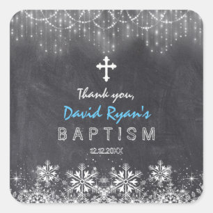 Adesivo Quadrado Boy Winter String Luzes Snowflakes Chalk Baptism