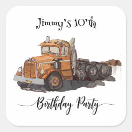 Adesivo Quadrado Boys Birthday Party Orange Semi Truck