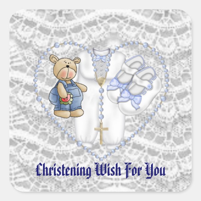 Adesivo Quadrado Boys Christening Bear (Frente)