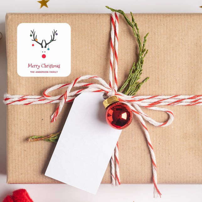 Adesivo Quadrado Branca de rena de Natal simples e engraçada (Criador carregado)