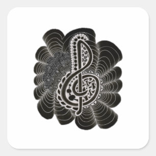 Adesivo Quadrado Branca Estilizada em Black Treble Clef Music Doodl