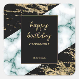 Adesivo Quadrado Branca, Mármore - Folha de Ouro Textura de Anivers