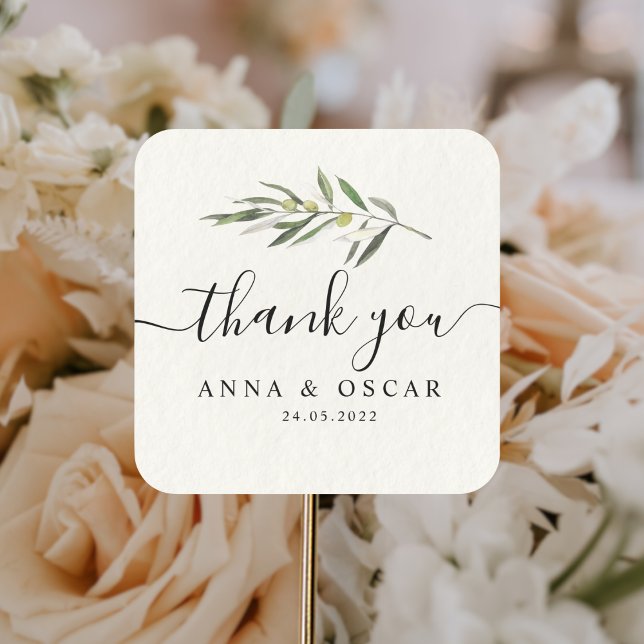 Adesivo Quadrado Branch Verde de Cor de Água Simples (Criador carregado)