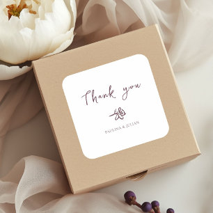Adesivo Quadrado Branco & Borgonha Casamento Floral Elegante