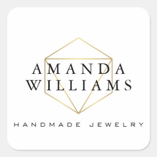 Adesivo Quadrado Branco Dourado do desenhista da jóia de pedra