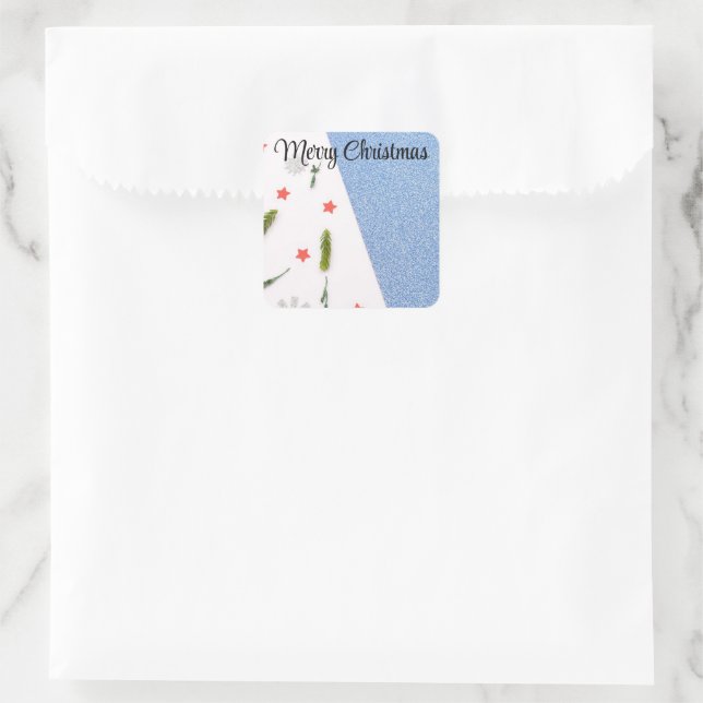 Adesivo Quadrado Branco e Azul Brilhante com Árvore do Pinho, Estre (Bolsa)