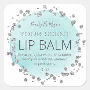 Adesivo Quadrado Branco E Azul Rótulos de Lip Balm de Prata