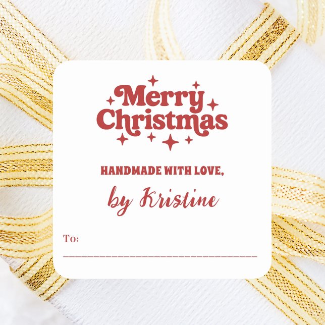 Adesivo Quadrado Branco vermelho feito à mão por embrulho de presen (Criador carregado)