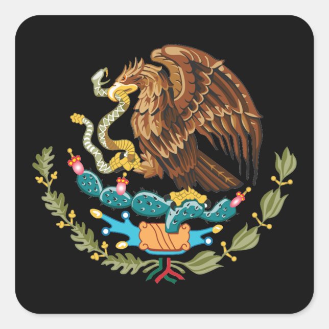 Adesivo Quadrado Brasão / bandeira do México & Águia Mexicana (Frente)