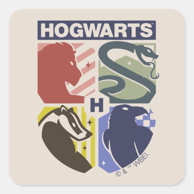 Adesivo Quadrado Brasão Estampado Vintage HOGWARTS™ (Frente)