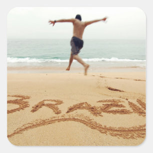 Adesivo Quadrado BRASIL. Homem do peito vestindo roupa de banho