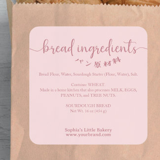 Adesivo Quadrado Bread Ingredients Pink Minimalist Bakery Product