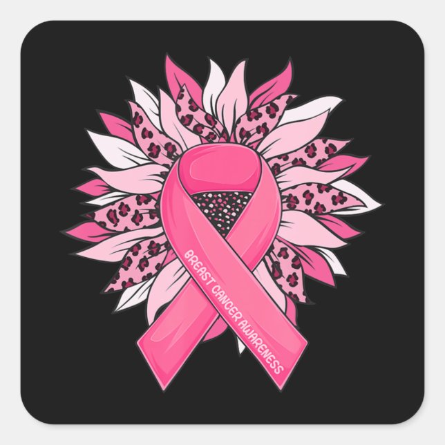 Adesivo Quadrado Breast Cancer Pink Ribbon Sunflower Breast Cancer  (Frente)