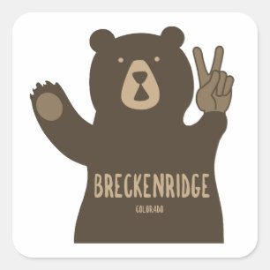 Adesivo Quadrado Breckenridge Colorado Peace Bear