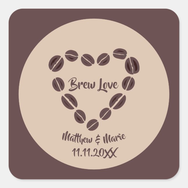 Adesivo Quadrado Brew Love Coffee Bean Heart (Frente)