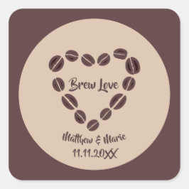 Adesivo Quadrado Brew Love Coffee Bean Heart