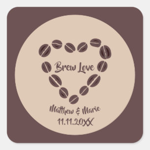 Adesivo Quadrado Brew Love Coffee Bean Heart