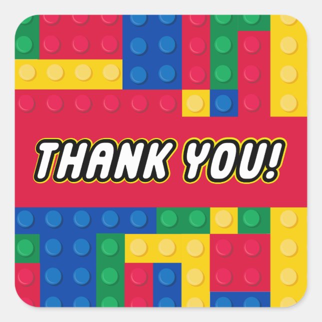 Adesivo Quadrado Brick Builder Birthday Party FAVOR STICKER (Frente)
