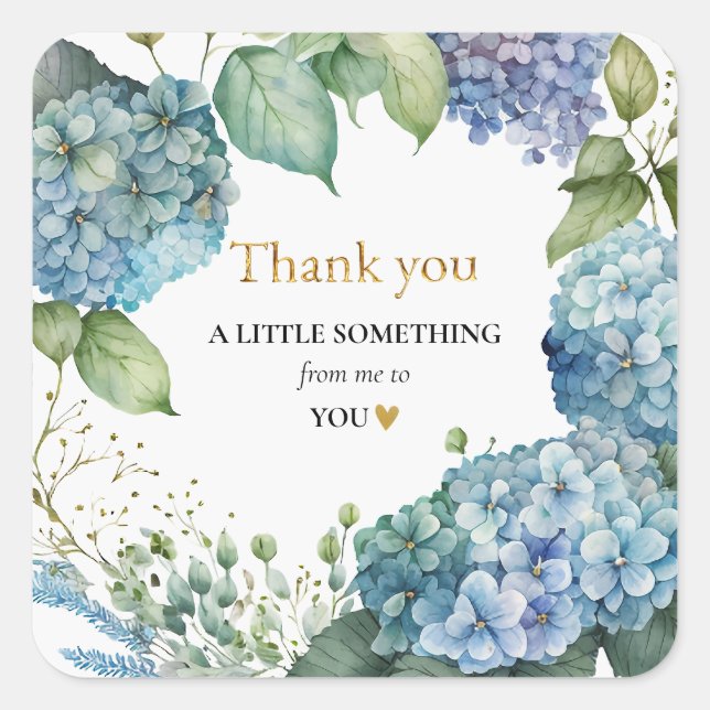 Adesivo Quadrado Bridal Shower Blue Hydrangeas Thank you (Frente)
