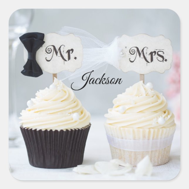 Adesivo Quadrado Bridal Shower Mr. and Mrs. Stickers (Frente)