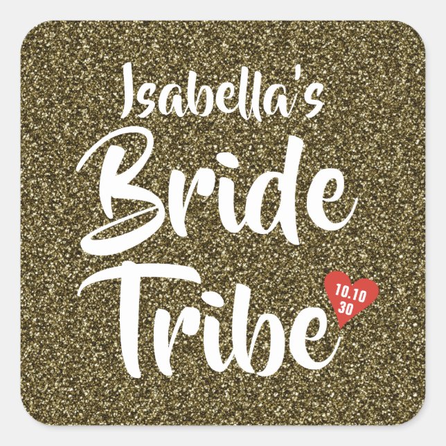 Adesivo Quadrado Bride Tribe Red Date Heart Personalised Glitter (Frente)