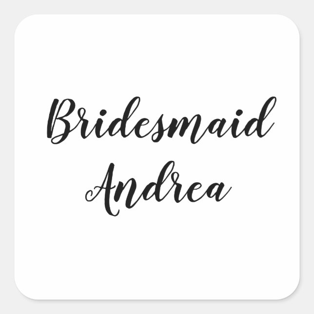 Adesivo Quadrado Bridesmaid de Casamento 2023 Nome Personalizado Si (Frente)