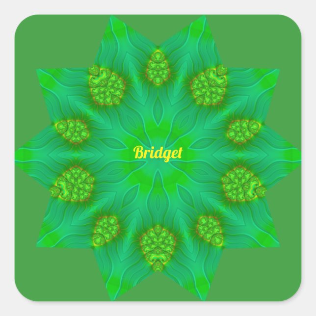 Adesivo Quadrado ~BRIDGET ~ WOW! ~ 10 Estrela Apontada ~ Verde ~ (Frente)