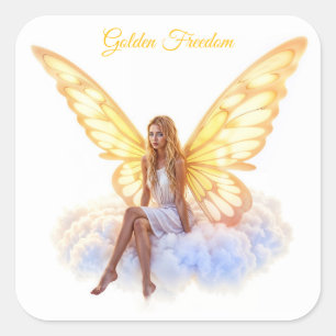 Adesivo Quadrado Bright fada ouro borboleta asas gentis belas