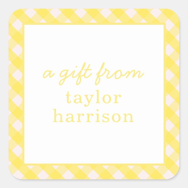 Adesivo Quadrado Bright Gingham Personalizado para Presentes (Frente)