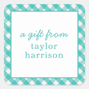 Adesivo Quadrado Bright Gingham Personalizado para Presentes