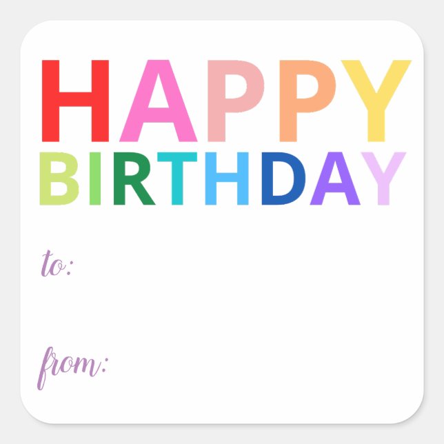 Adesivo Quadrado Bright Happy Birthday Sticker (Frente)
