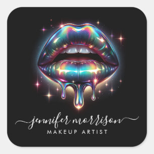 Adesivo Quadrado Bright Holographic Lábios Makeup Artist, Beleza