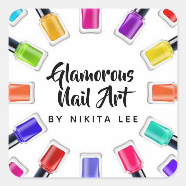 Adesivo Quadrado Bright Rainbow Nail Polonês Art Tech Salon (Frente)