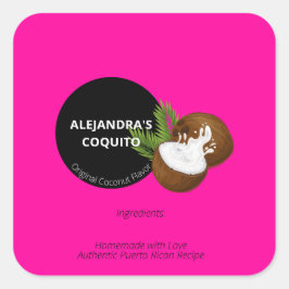 Adesivo Quadrado Brilhante Cor-de-Rosa Vibrante Garrafa de Coquito 