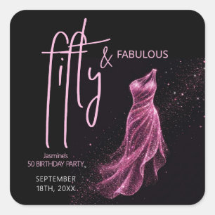Adesivo Quadrado Brilhante Rosa Preto Chic 50 & Fabuloso Aniversári